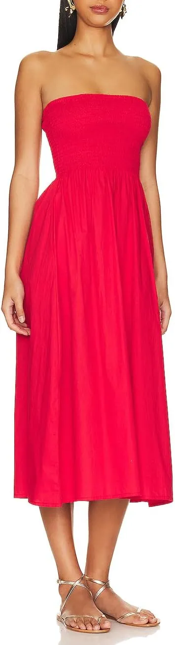 Aigeman Women Strapless Tube Maxi Dress Flowy Swing Long Sundress Sleeveless Summer Boho Beach Dress with Pokets 330