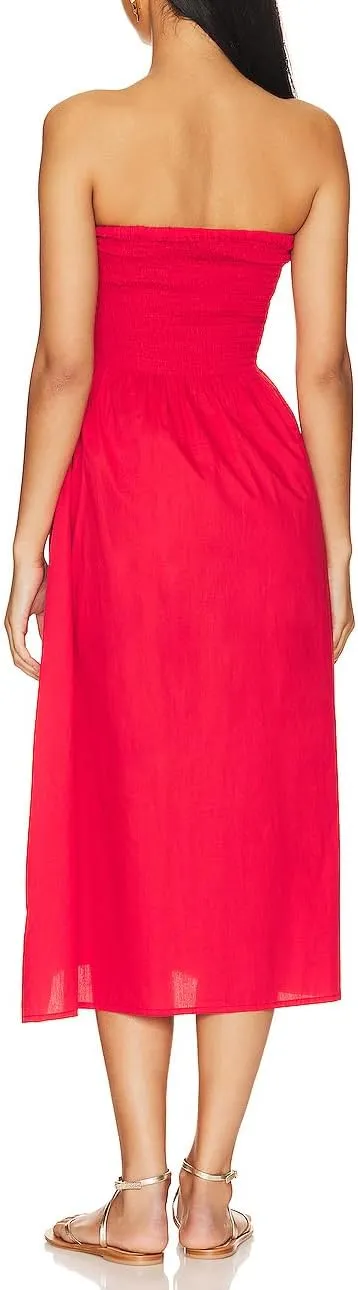 Aigeman Women Strapless Tube Maxi Dress Flowy Swing Long Sundress Sleeveless Summer Boho Beach Dress with Pokets 330