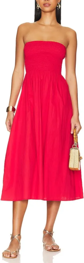 Aigeman Women Strapless Tube Maxi Dress Flowy Swing Long Sundress Sleeveless Summer Boho Beach Dress with Pokets 330