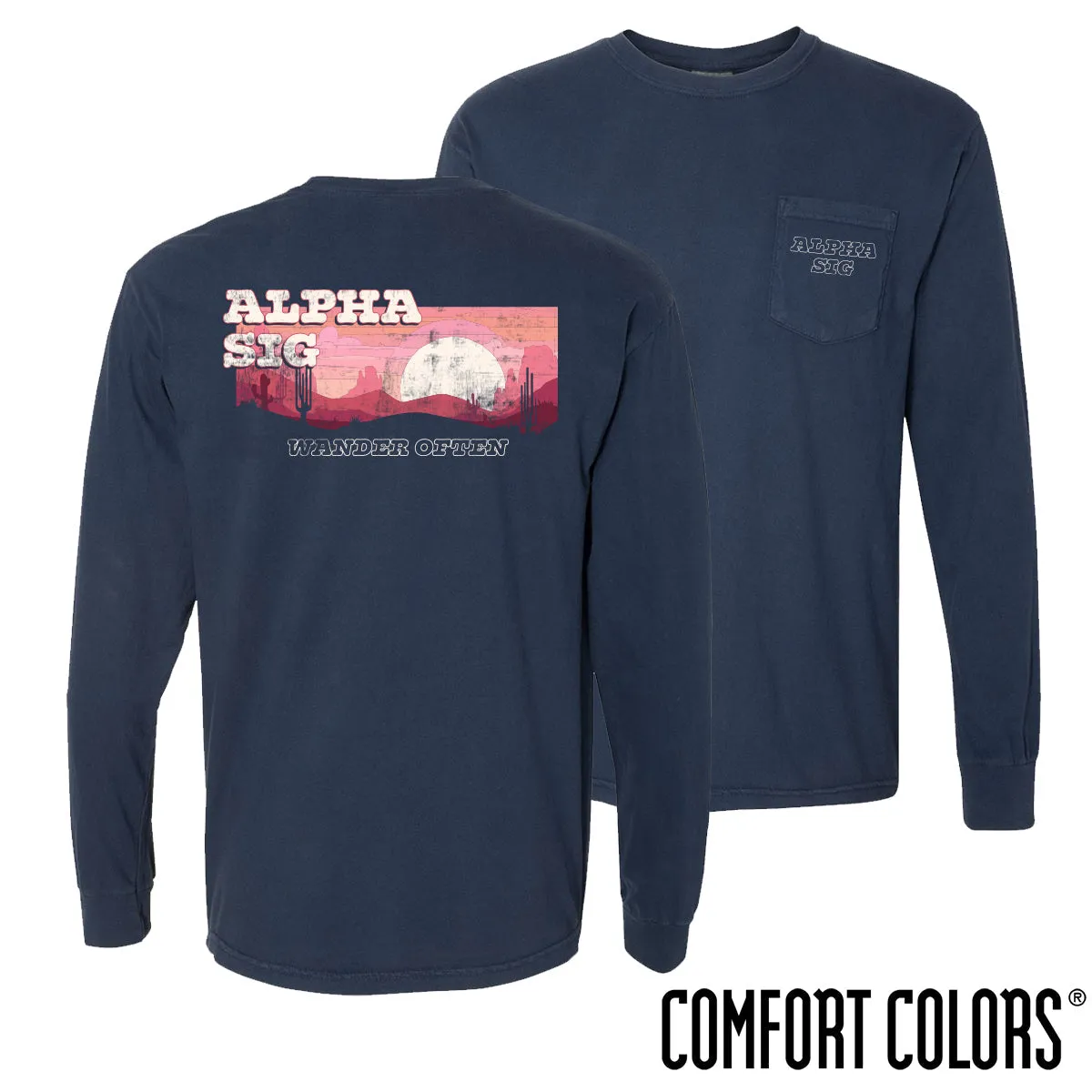 Alpha Sig Comfort Colors Wander Often Long Sleeve Pocket Tee