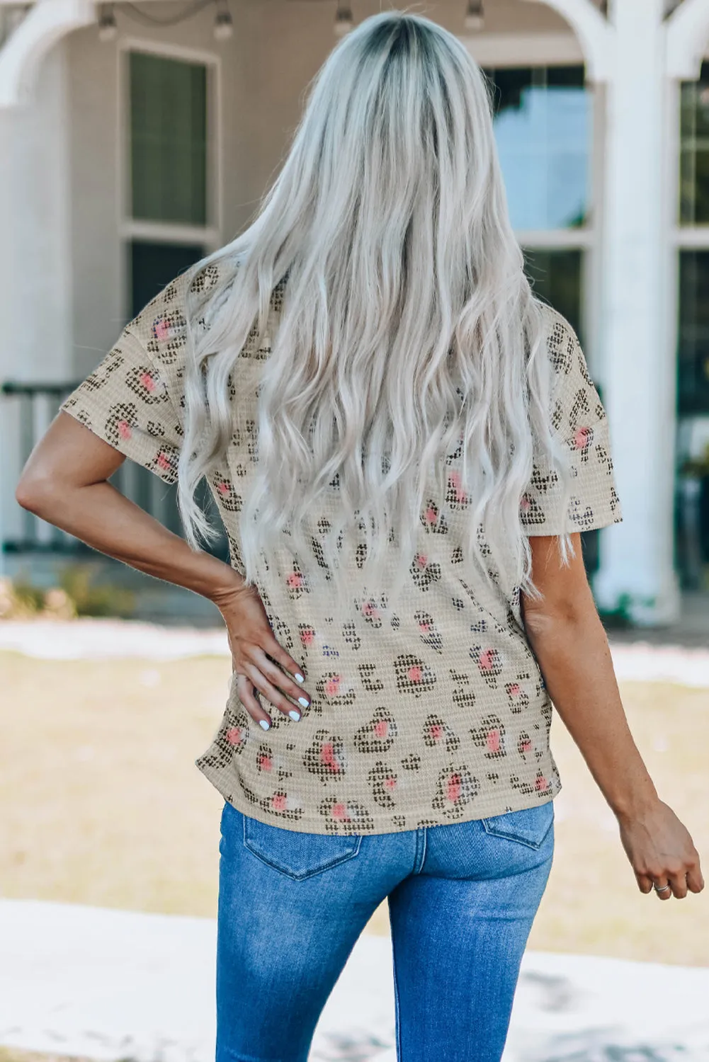 Animal Print Waffle Knit Short Sleeve Top