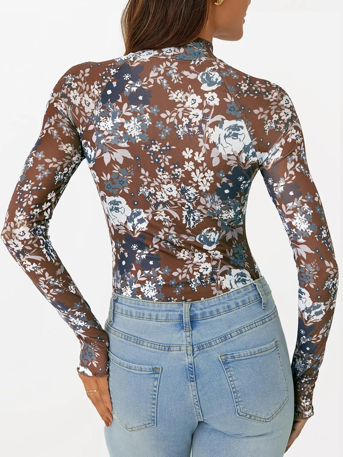 AUTOMET Lace Long Sleeve Floral Mesh Mockneck Going Out Tops for Women Spring Fashion Outfits 2025