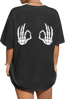 Avanova Women Graphic Oversized T-Shirt Short Sleeve Letter Print Loose Tee Top