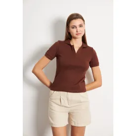 Brown Rib Knit Polo