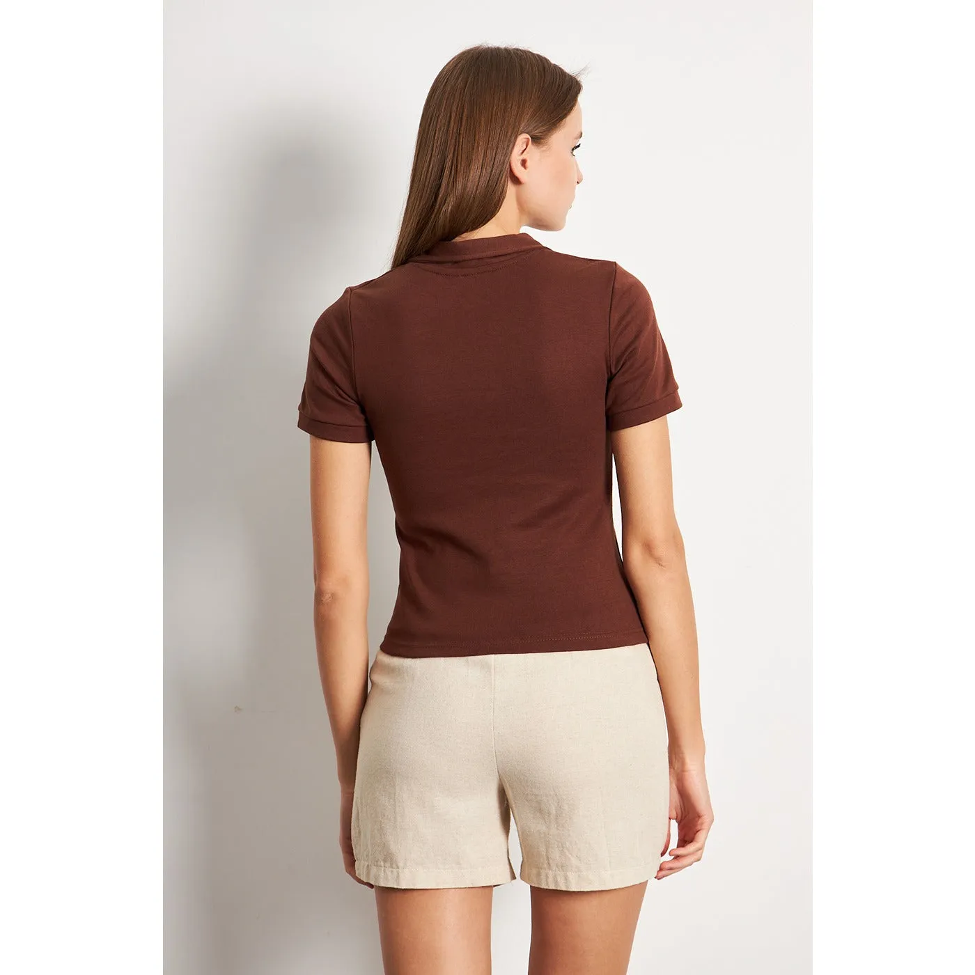 Brown Rib Knit Polo