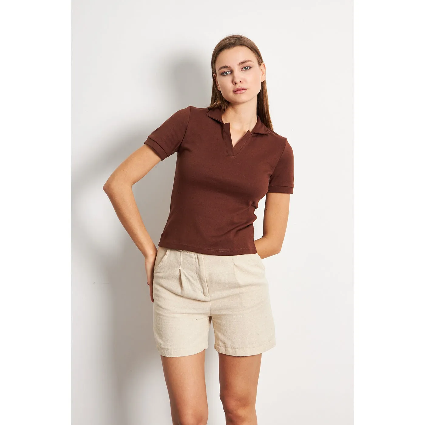 Brown Rib Knit Polo