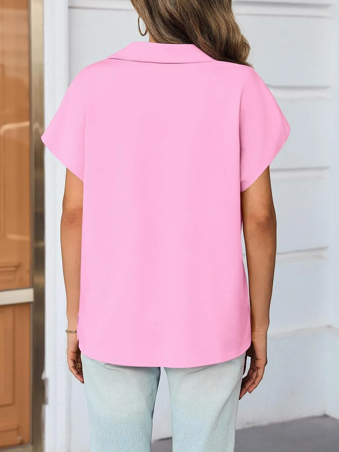 Cicy Bell Womens V Neck Polo Shirts Short Sleeve Business Casual Tops Loose Fit Summer Tees
