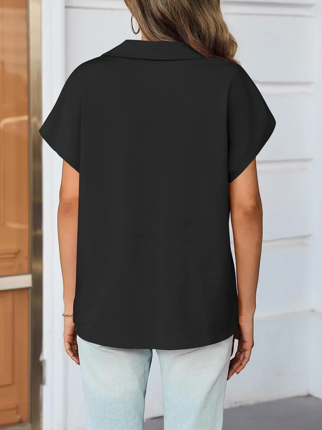 Cicy Bell Womens V Neck Polo Shirts Short Sleeve Business Casual Tops Loose Fit Summer Tees