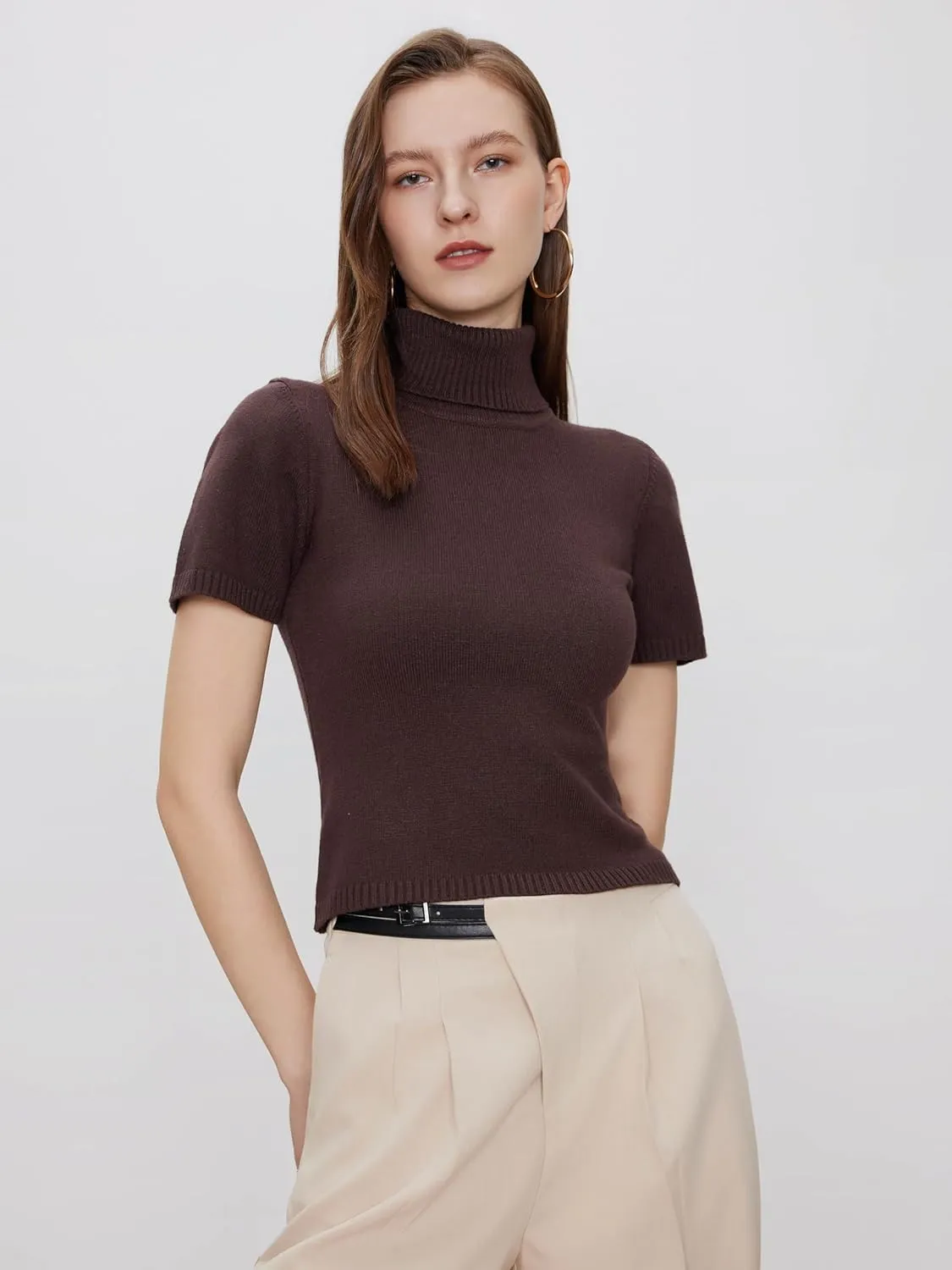 CIDER Womens Short Sleeve Turtleneck Tops Cute Knit Slim Fit Sweater Blouses Basic Tee