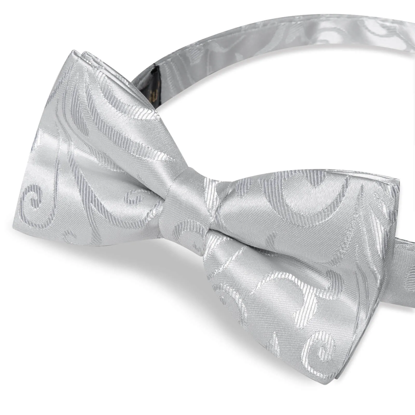 DiBanGu Men's Pre-Bow Tie Light Gray Floral Silk Bowtie Hanky Cufflinks Set