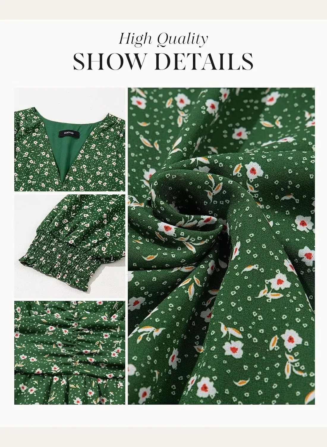 Dokotoo Summer Dresses for Women 2025 Sexy Wrap V Neck Short Puff Sleeve Elegant Floral Smocked Waist Flowy Mini Dress
