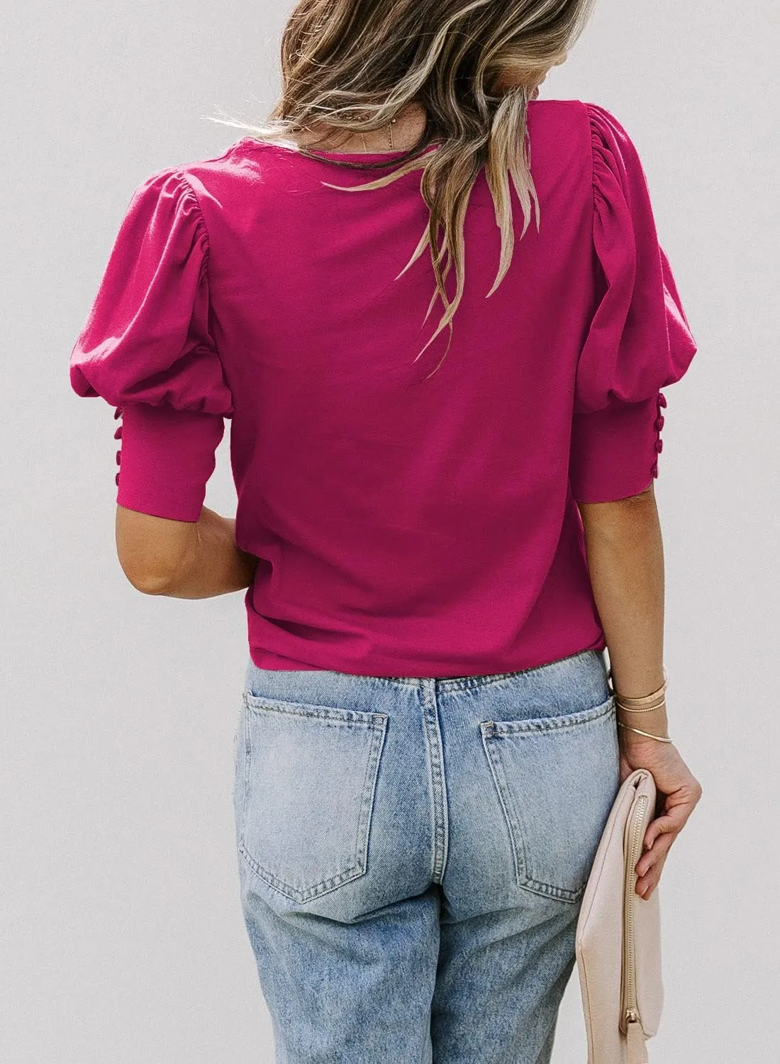 DOROSE Women's Casual Tops Puff Sleeve Loose Blouses T Shirts