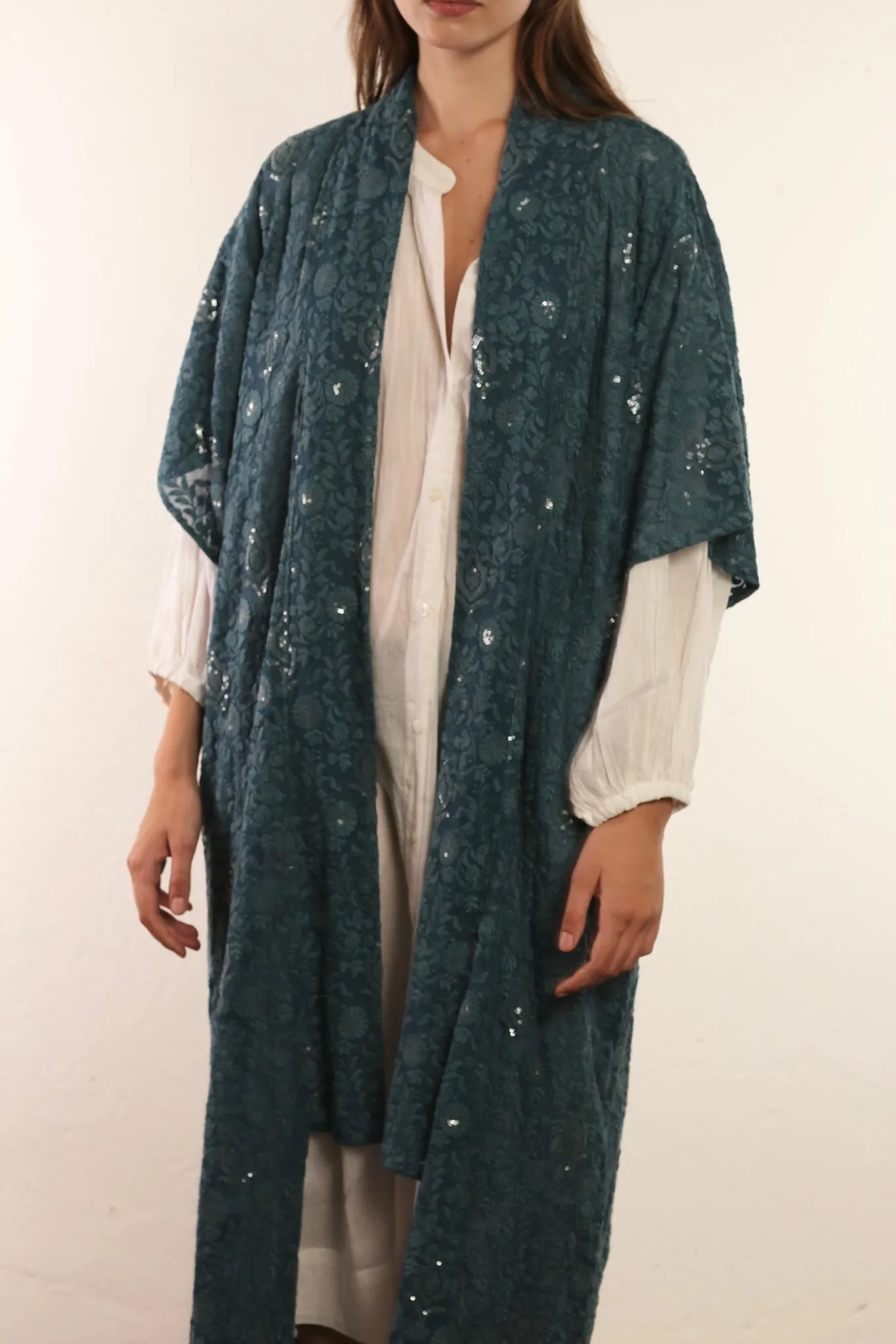 FLOWER EMERALD GREEN SILK KIMONO ISLA