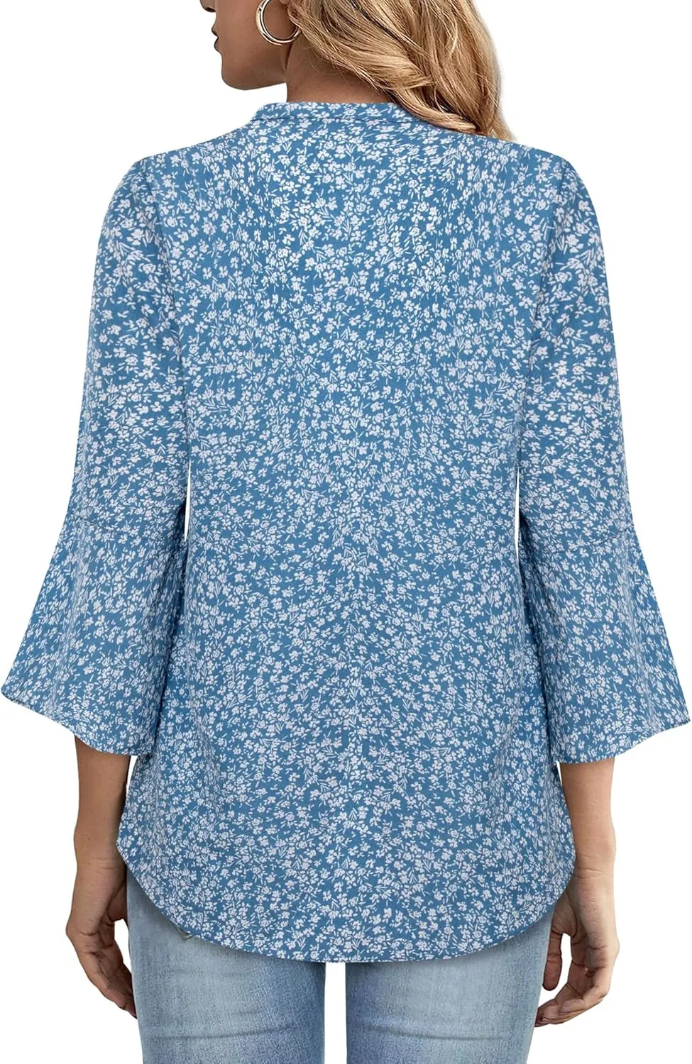 Gaharu Women's Work Blouses Ruffle 3/4 Sleeve Dressy Top V Neck Casual Chiffon Tunic Blouses Business Shirts