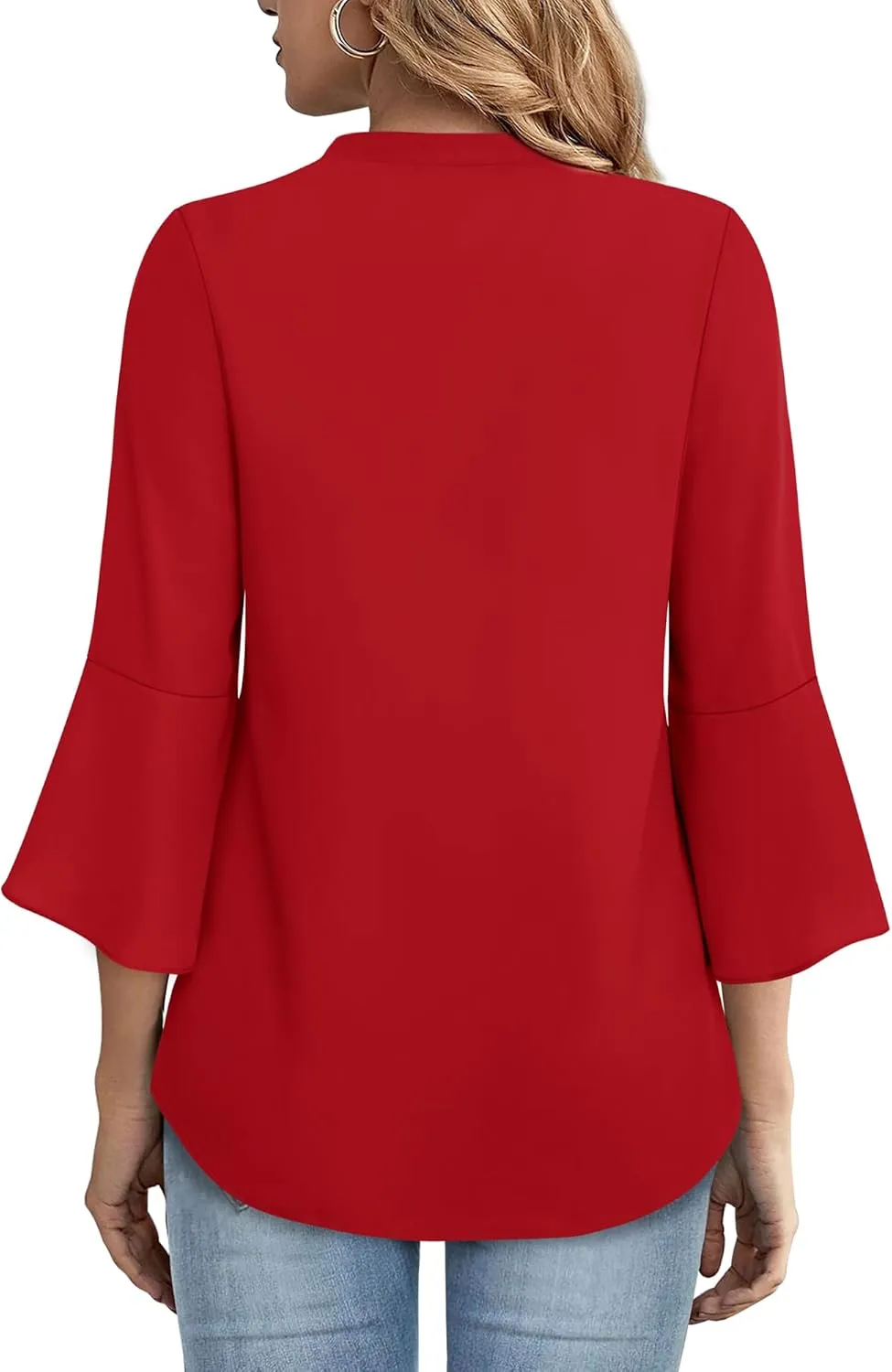 Gaharu Women's Work Blouses Ruffle 3/4 Sleeve Dressy Top V Neck Casual Chiffon Tunic Blouses Business Shirts