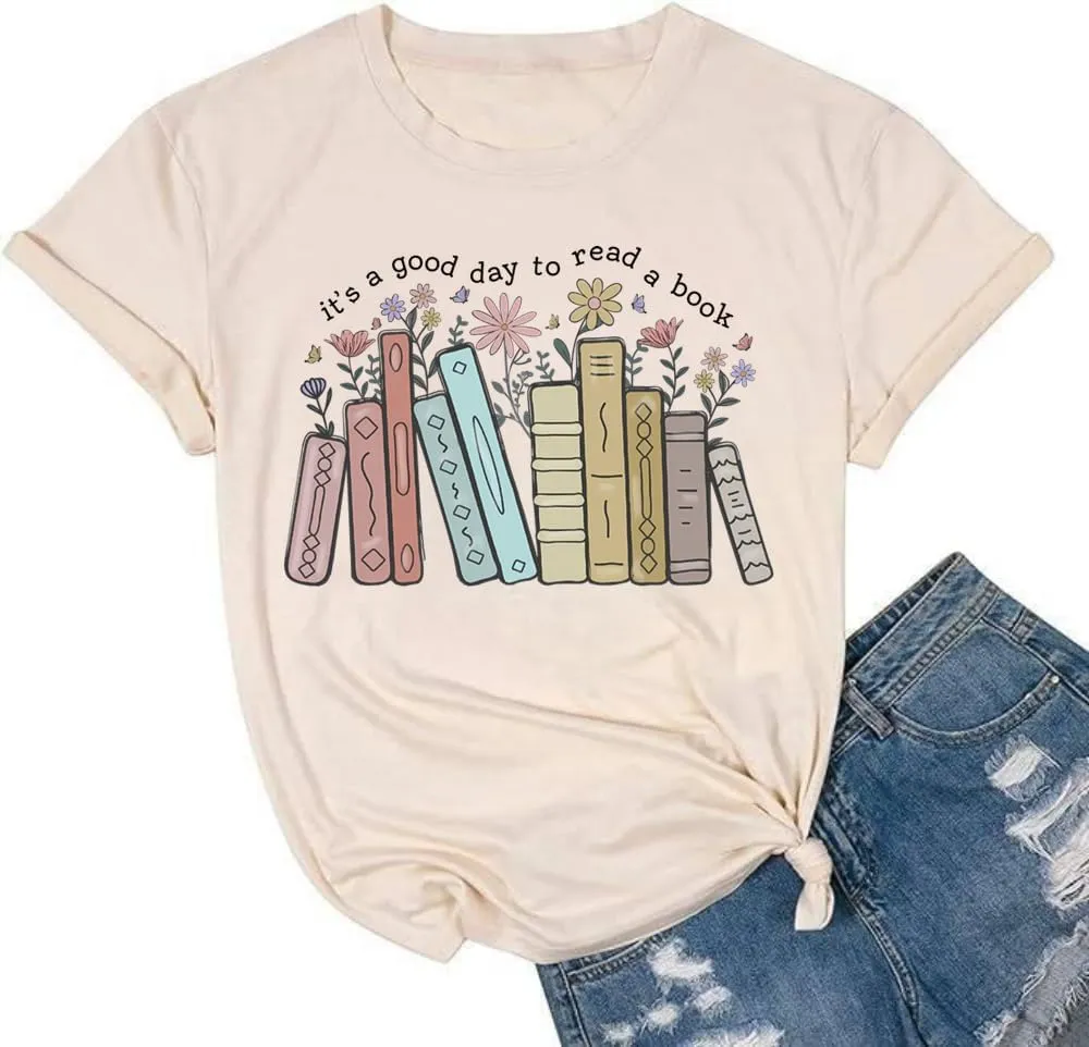 Its a Good Day to Read A Book Shirt Womens Book Lover Teacher Shirts Bookworm Reading Retro Floral Bookish Shirts