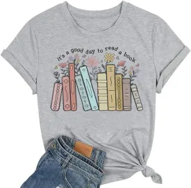 Its a Good Day to Read A Book Shirt Womens Book Lover Teacher Shirts Bookworm Reading Retro Floral Bookish Shirts