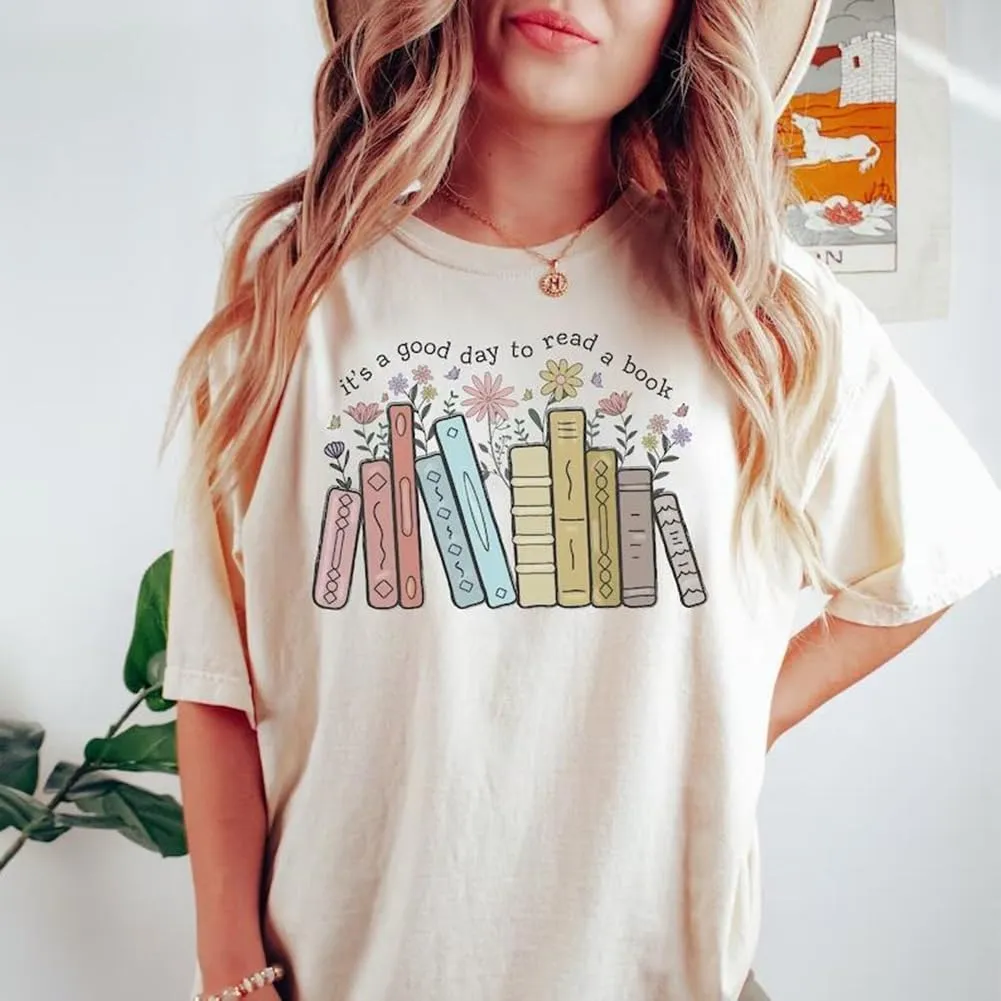 Its a Good Day to Read A Book Shirt Womens Book Lover Teacher Shirts Bookworm Reading Retro Floral Bookish Shirts