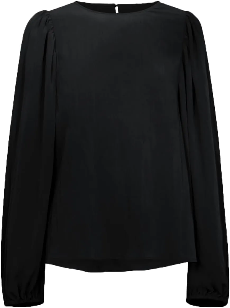Lesore Womens Blouses Long Sleeve Solid Crewneck Balloon Sleeve Keyhole Back Blouses Tops Tshirts