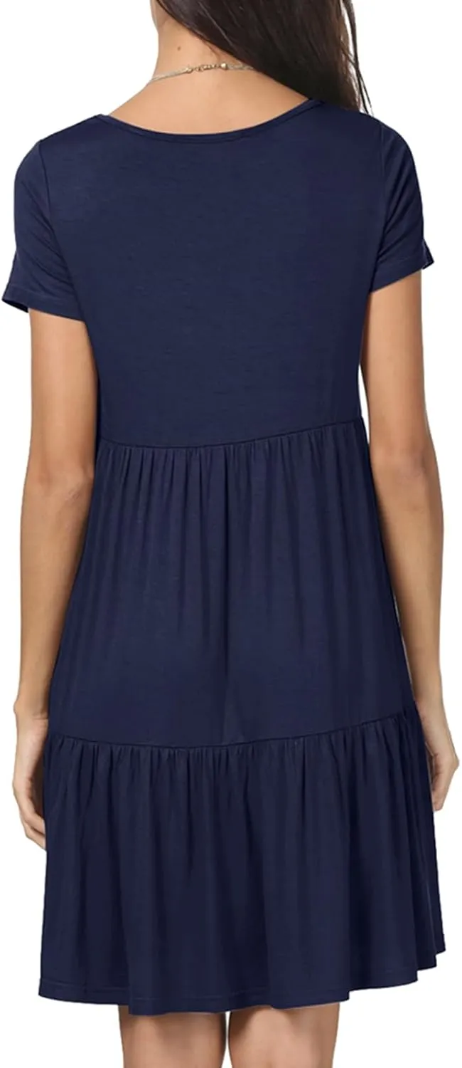 levaca Womens Summer Casual Dresses Beach Coverup Loose Short Sleeve T Shirt Dress 2025 Midi Outfit Sundress