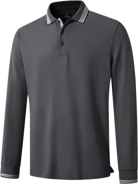 Men's Pique Polo Shirts Long Sleeve Cotton Blend Tipped Casual Collared Polo Shirts Business Classic Fit