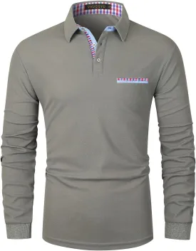 Men's Regular-Fit Long Sleeve Polo Shirts with Pocket Fashion T-Shirts