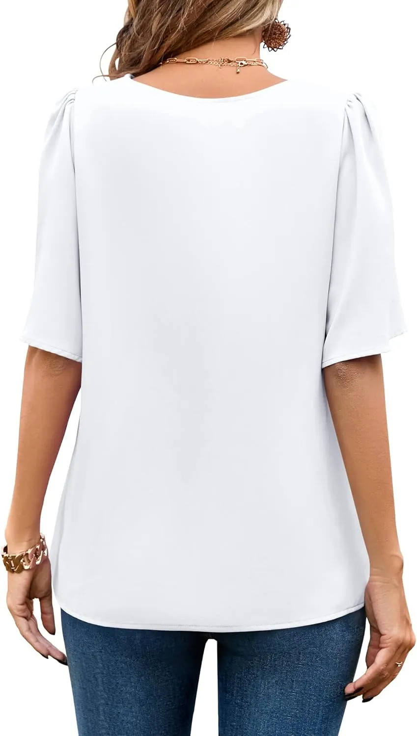 Neineiwu Women's Summer V Neck Floral Print Blouse Short Sleeve Loose Top Shirts