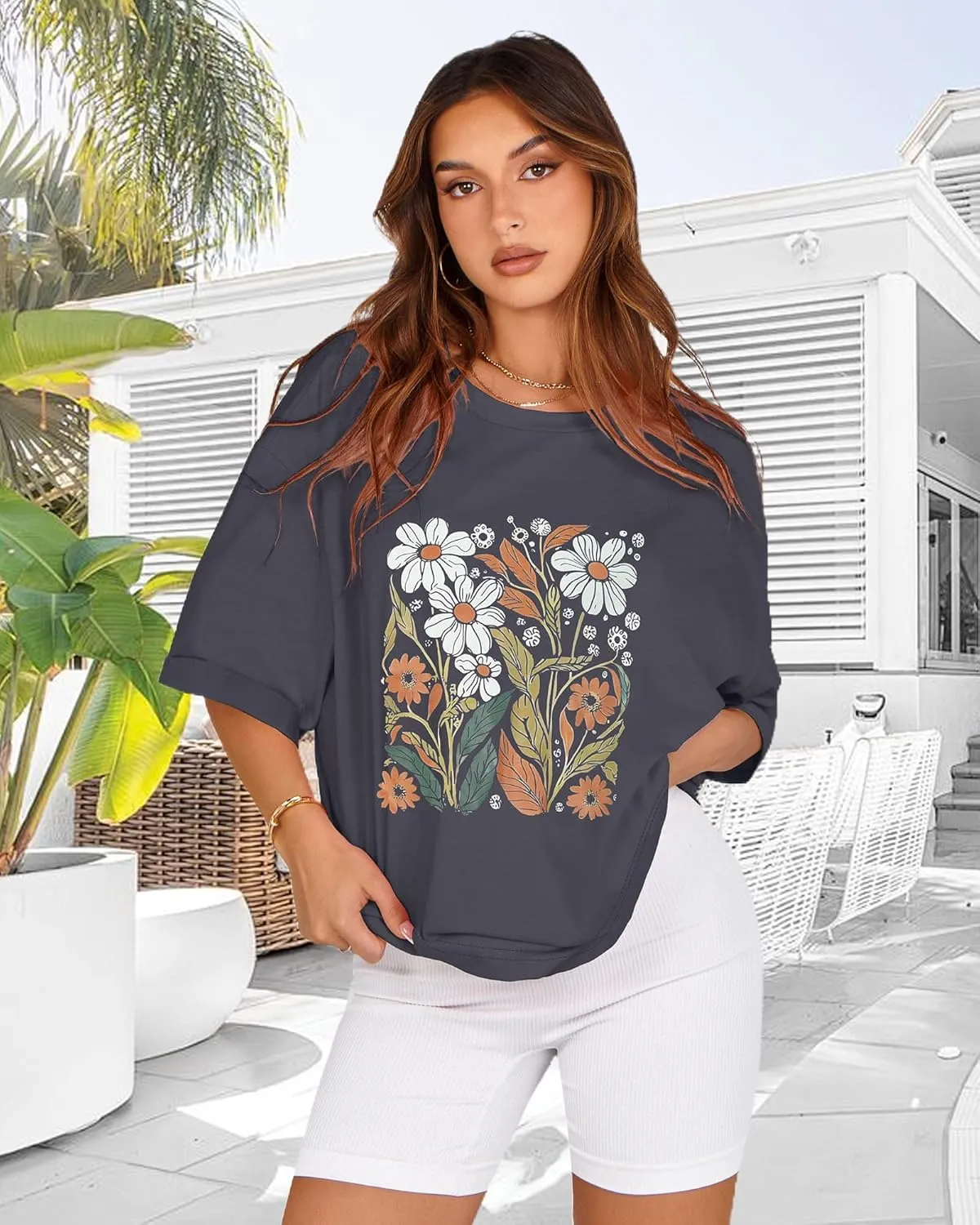 Oversized Tshirts for Women Summer Short Sleeve Casual Basic Tee Tops Loose Fit Shirts