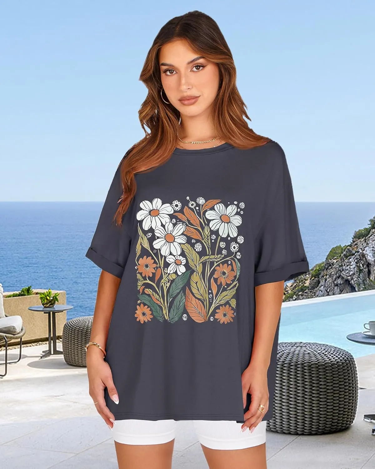 Oversized Tshirts for Women Summer Short Sleeve Casual Basic Tee Tops Loose Fit Shirts