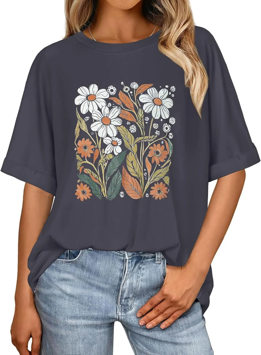 Oversized Tshirts for Women Summer Short Sleeve Casual Basic Tee Tops Loose Fit Shirts