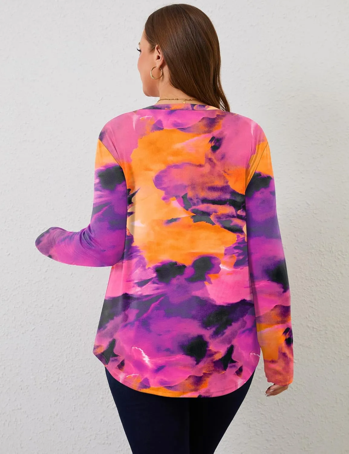 Rapbin Plus Size Tops for Women Long Sleeve Shirts V Neck Sweater Floral Blouses 2024 XL-5XL
