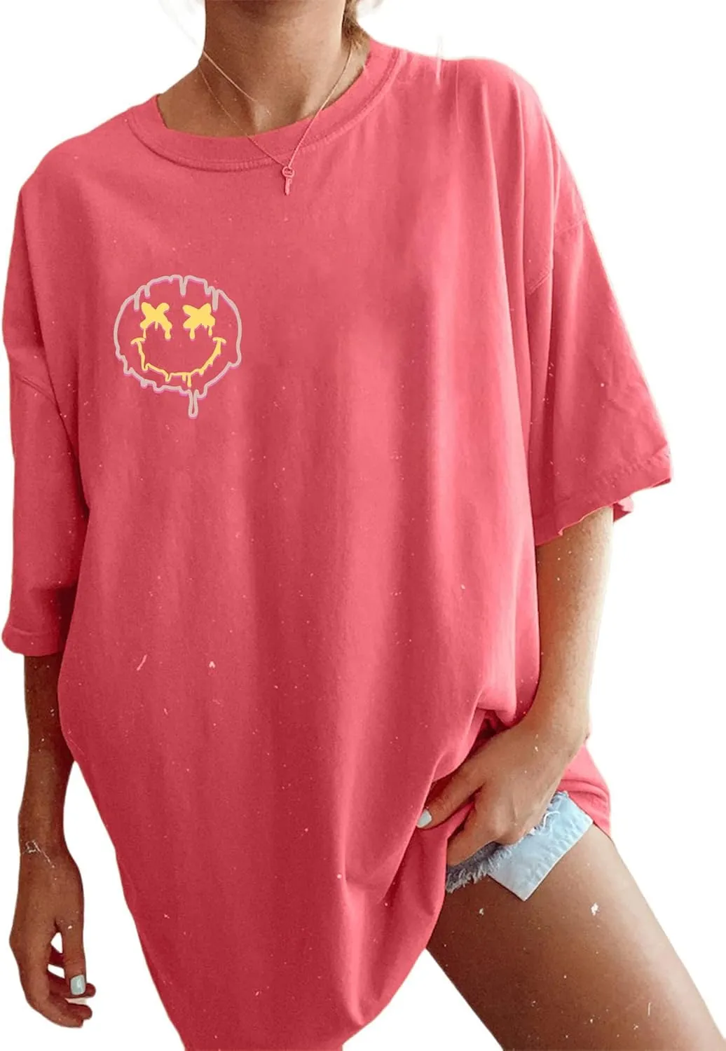 Remidoo Women's Casual Short Sleeve Graphic Oversized T Shirt Loose Letter Print Tee Top Blouse