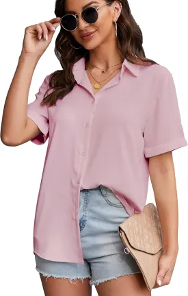 SPRING SEAON Women's Button Down Shirts Causal Collared Blouses Work Office Long Sleeve Chiffon Blouse for Ladies