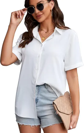 SPRING SEAON Women's Button Down Shirts Causal Collared Blouses Work Office Long Sleeve Chiffon Blouse for Ladies