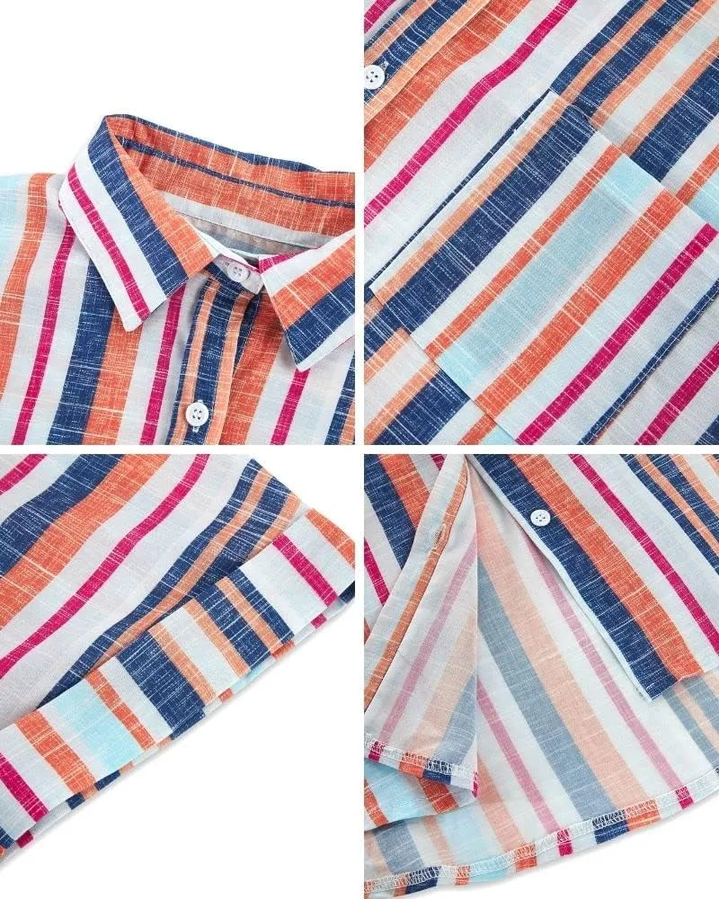 SySea Womens Short Sleeve Striped Shirts Casual Button Down V Neck Work Blouses Tops