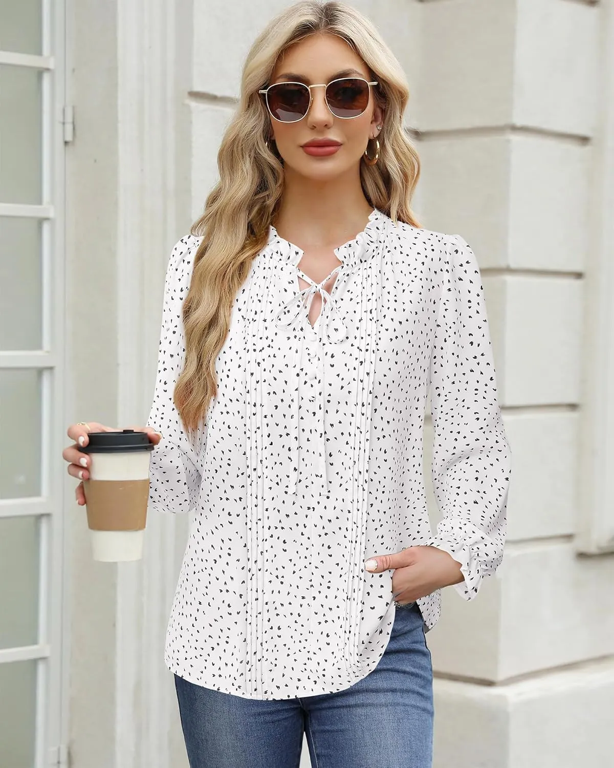 Timeson Women's Business Casual Tops Long Sleeve Work Blouses Chiffon Office Shirts