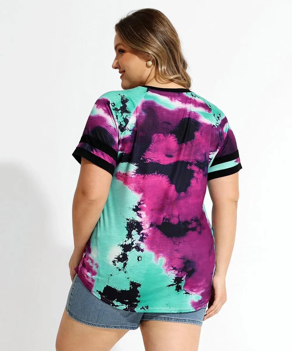TIYOMI Plus Size Tops for Women V Neck Raglan T-Shirt Short Sleeve Summer Shirts Casual Loose Tunic Blouse