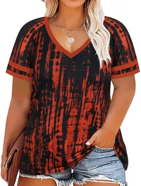 TIYOMI Plus Size Tops for Women V Neck Raglan T-Shirt Short Sleeve Summer Shirts Casual Loose Tunic Blouse