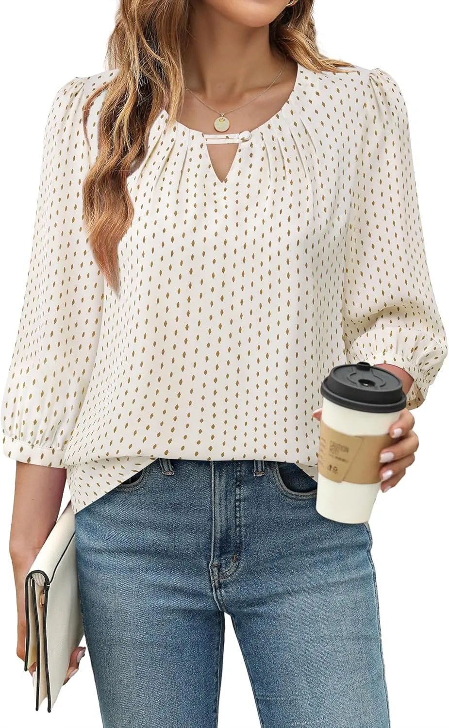 VALOLIA Women's 3/4 Sleeve Dressy Blouses Shirts Business Casual Work Chiffon Tunic Tops