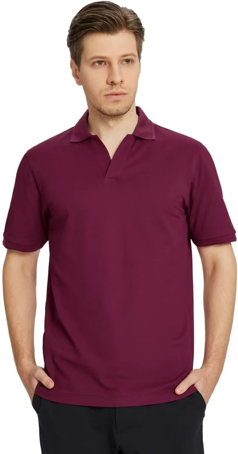 VEBOON Mens V Neck Polo Shirts Short Sleeve Lightweight Business Collared Shirts Performance Golf Polo Shirts for Men