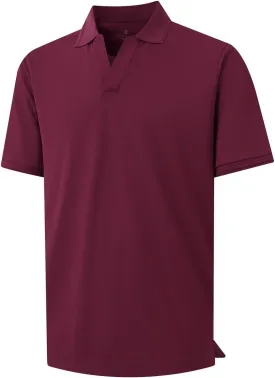 VEBOON Mens V Neck Polo Shirts Short Sleeve Lightweight Business Collared Shirts Performance Golf Polo Shirts for Men