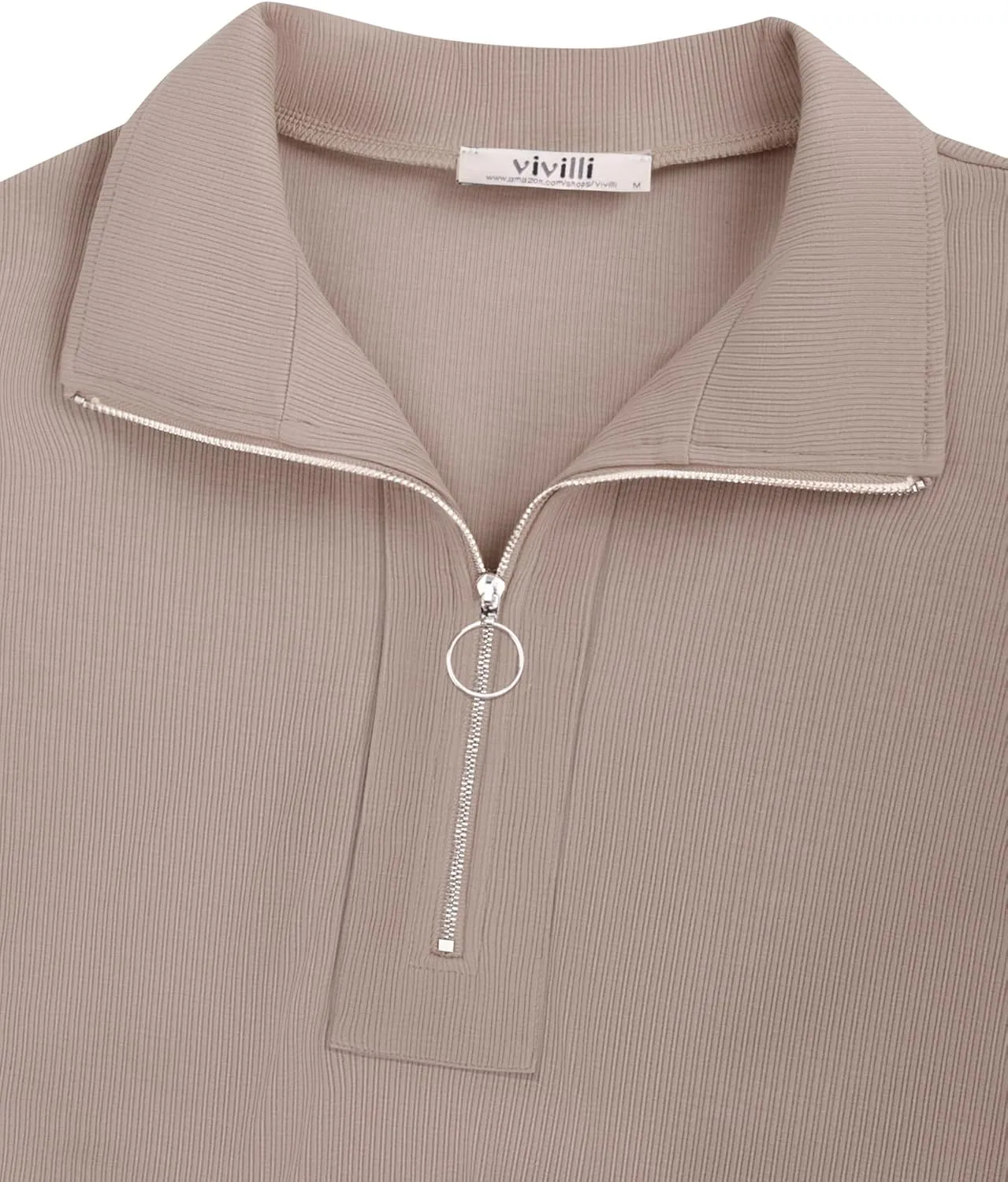 Vivilli Women's Short Sleeve Tops and Blouses Zipper Collar V Neck Business Casual Tops Loose Fit Tunic Shirt Polo Shirts
