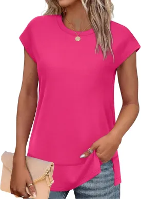 WEESO Womens Summer Tops 2025 Cap Short Sleeve T Shirts Trendy Dressy Casual Crew Neck Loose Fit Shirts