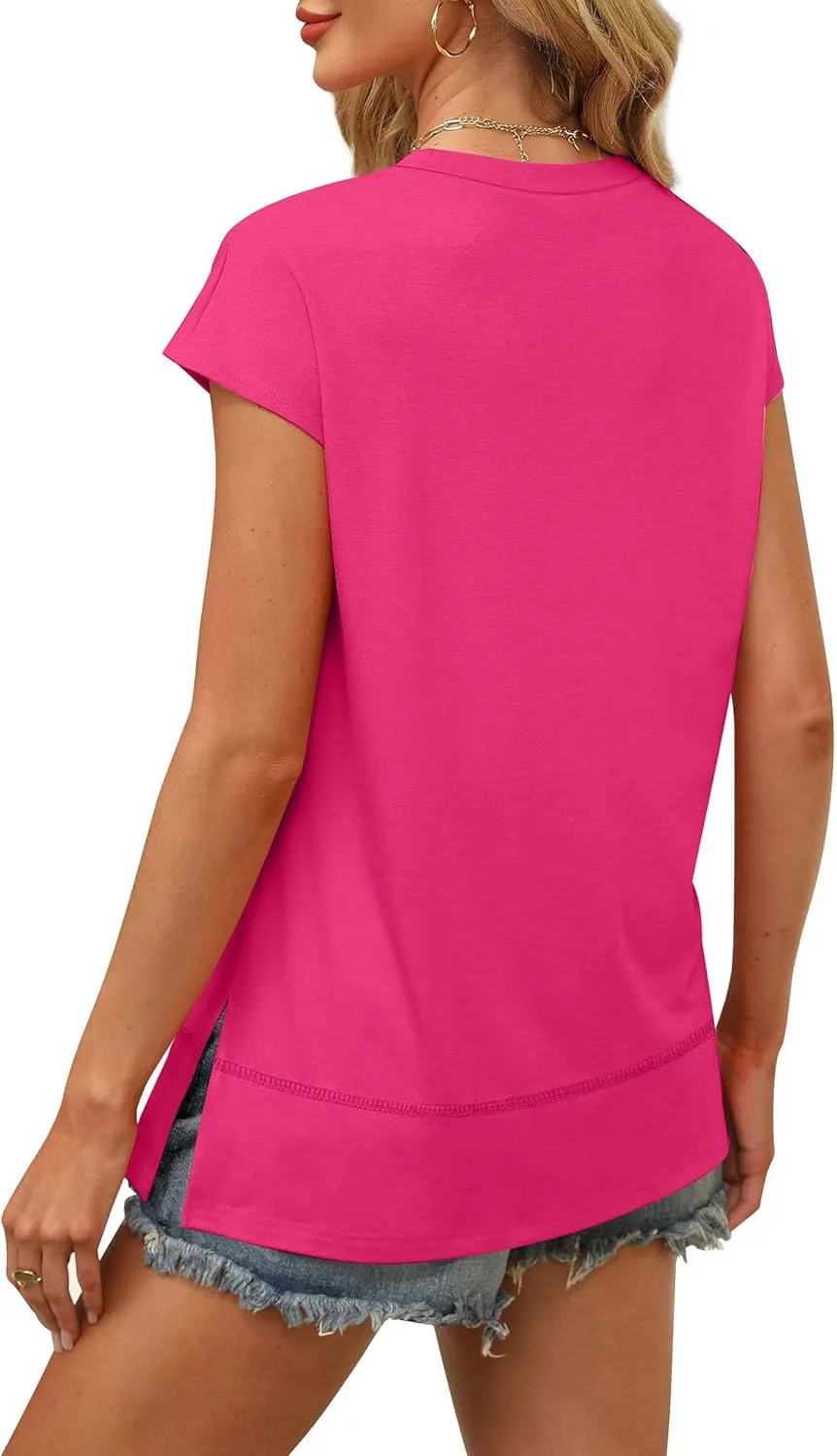 WEESO Womens Summer Tops 2025 Cap Short Sleeve T Shirts Trendy Dressy Casual Crew Neck Loose Fit Shirts