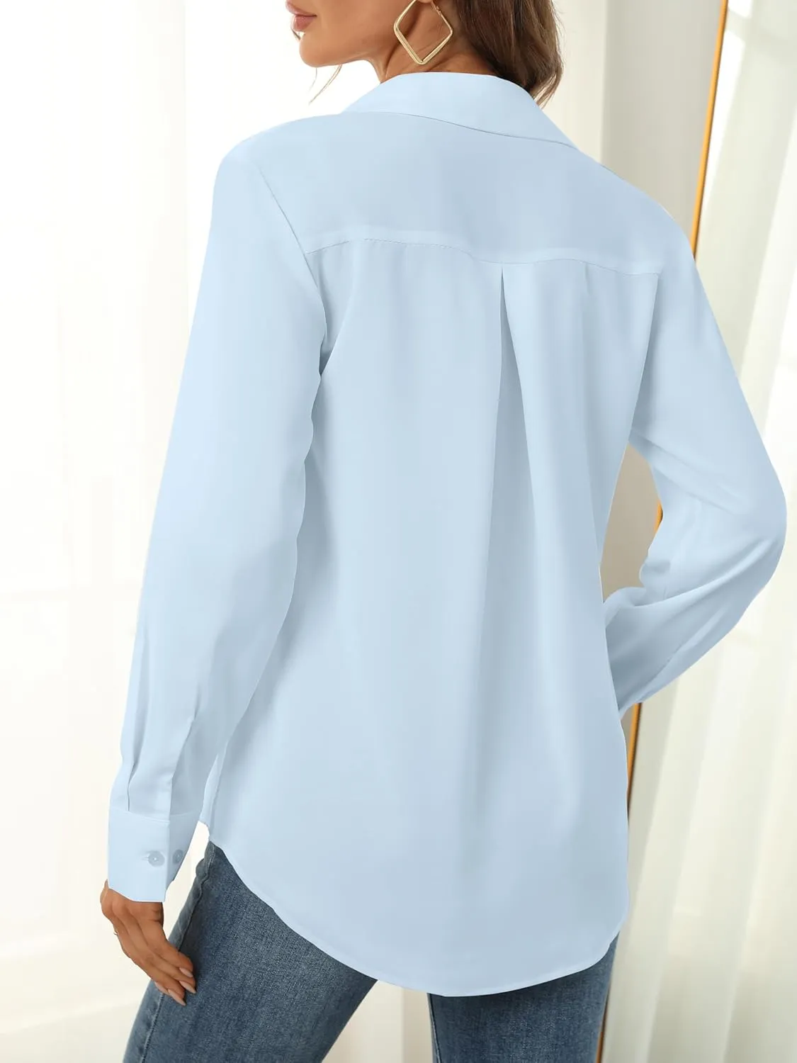 Women's Button Down Shirts Long Sleeve Basic Classic Soft Shirt Collared Fashion Dressy Casual Blouses