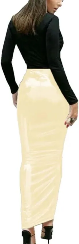Women's High-Shine PVC High Waist Hobble Maxi Skirt Fetish Gothic Pencil Cut Bodycon Silhouette for Alternative Fashion