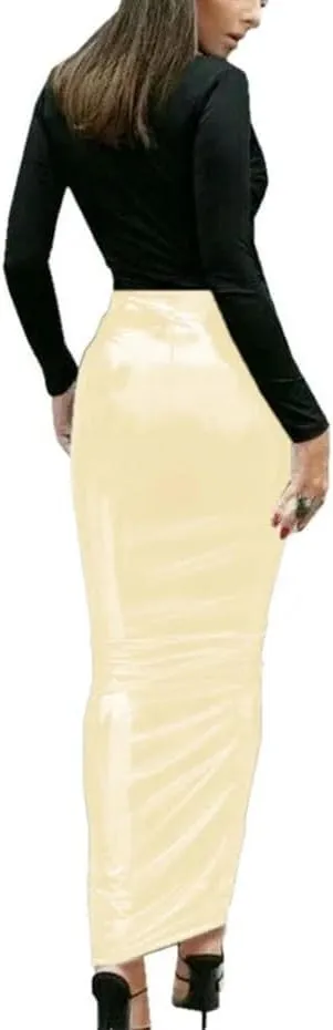 Women's High-Shine PVC High Waist Hobble Maxi Skirt Fetish Gothic Pencil Cut Bodycon Silhouette for Alternative Fashion