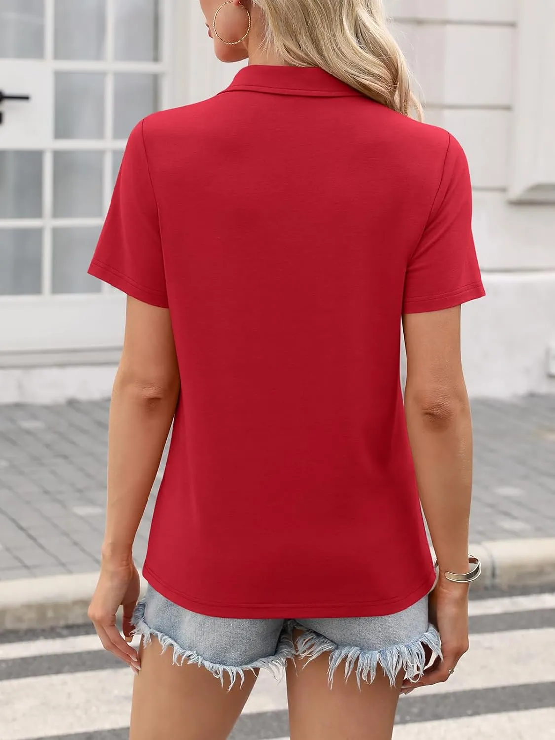 Women's Polo Shirts Short Sleeve V Neck Summer Tops Business Casual Collared Shirts Loose Tees