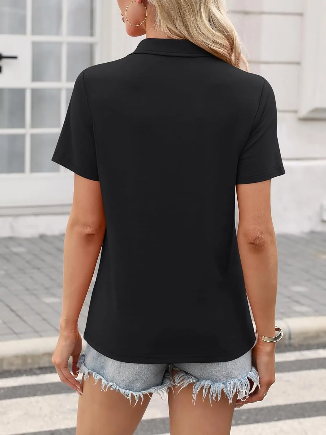 Women's Polo Shirts Short Sleeve V Neck Summer Tops Business Casual Collared Shirts Loose Tees