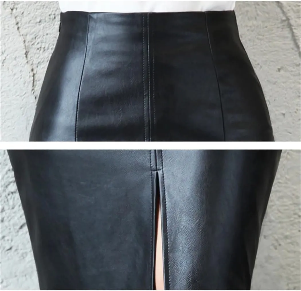 Women's Twisted Asymmetrical Slit Faux Leather Mini Skirt High Waist for Party Date Night Club